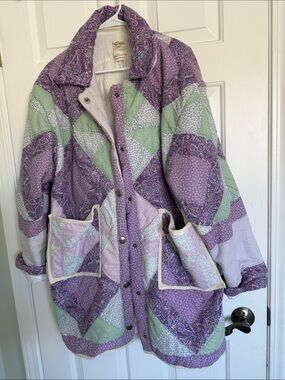 Quilted Patchwork Puffer Jacket - Lavender & Mint